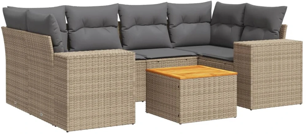 Sofa Sofos komplektas su pagalvėlėmis, 7 dalių, smėlio, poliratanas