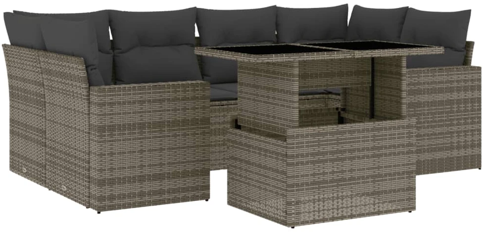 Lauko baldų komplektas Sofos komplektas su pagalvėlėmis, 7 dalių, pilkas, poliratanas