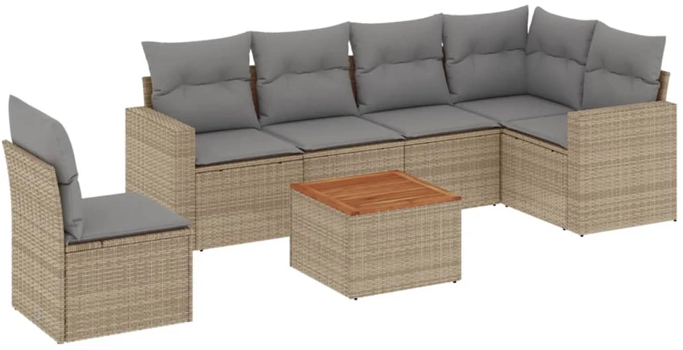 Sofa Sofos komplektas su pagalvėlėmis, 7 dalių, smėlio, poliratanas