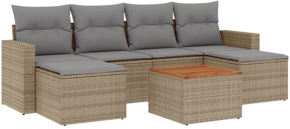 Sofa Sofos komplektas su pagalvėlėmis, 7 dalių, smėlio, poliratanas