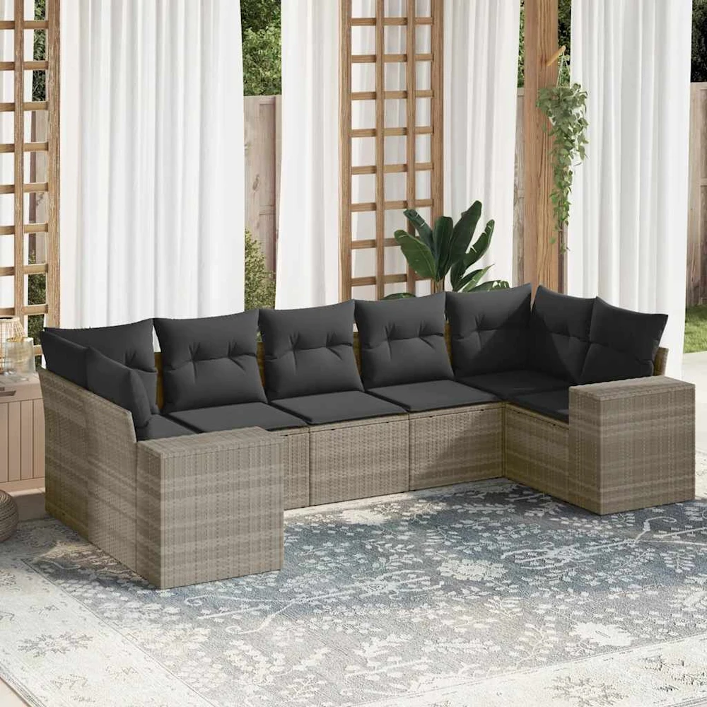 Sofa Sofos komplektas su pagalvėlėmis, 7 dalių, pilkas, poliratanas