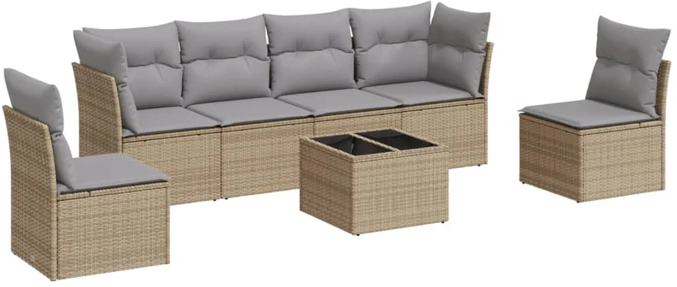Sofa Sofos komplektas su pagalvėlėmis, 7 dalių, smėlio, poliratanas