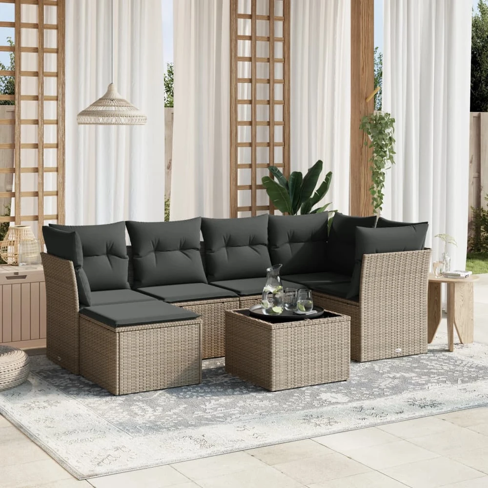 Sofa Sofos komplektas su pagalvėlėmis, 7 dalių, pilkas, poliratanas