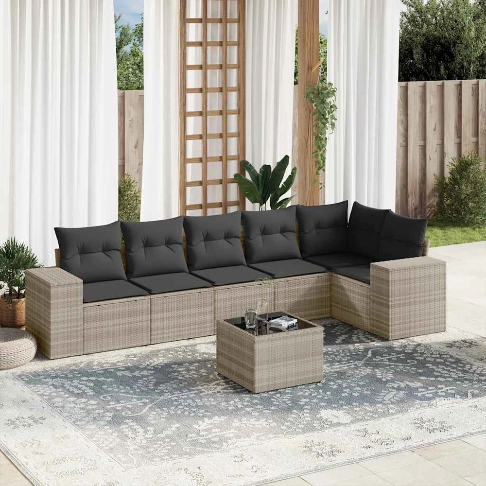 Sofa Sofos komplektas su pagalvėlėmis, 7 dalių, pilkas, poliratanas