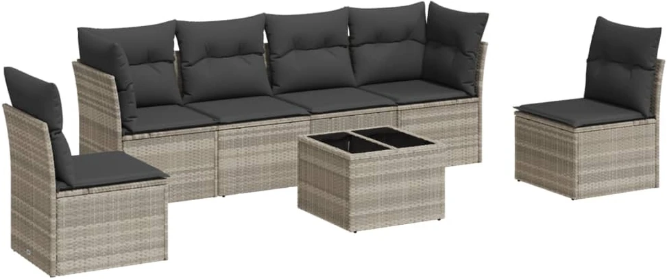 Sofa Sofos komplektas su pagalvėlėmis, 7 dalių, pilkas, poliratanas
