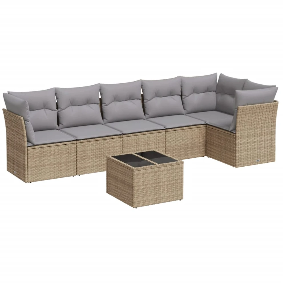 Sofa Sofos komplektas su pagalvėlėmis, 7 dalių, smėlio, poliratanas