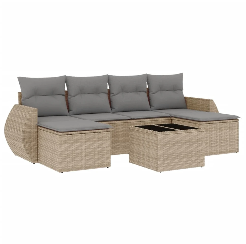 Sofa Sofos komplektas su pagalvėlėmis, 7 dalių, smėlio, poliratanas
