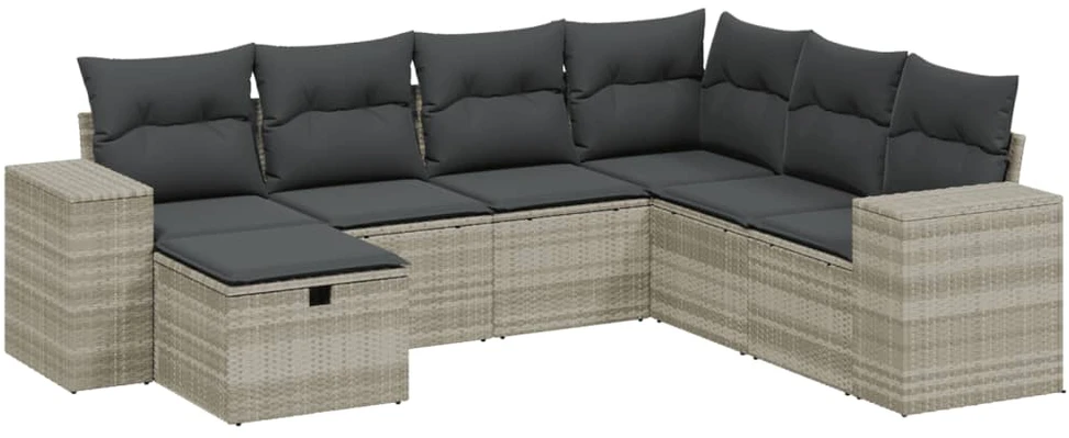 Sofa Sofos komplektas su pagalvėlėmis, 7 dalių, pilkas, poliratanas