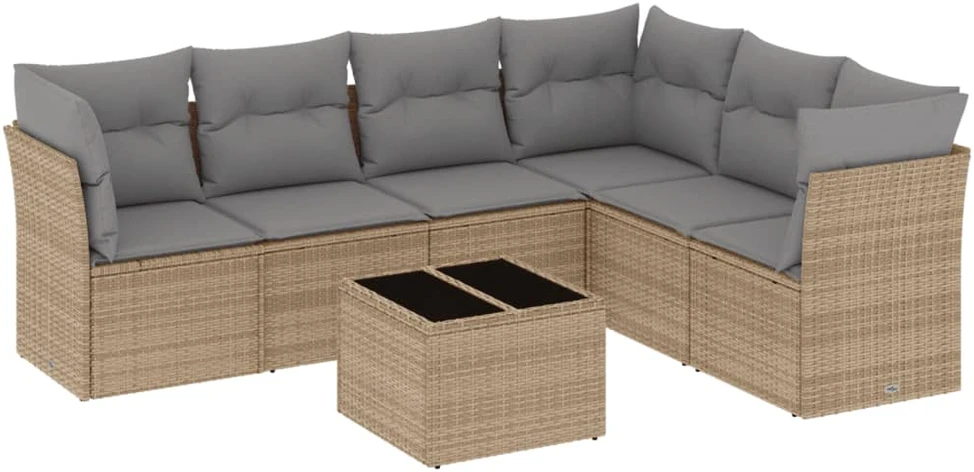 Sofa Sofos komplektas su pagalvėlėmis, 7 dalių, smėlio, poliratanas