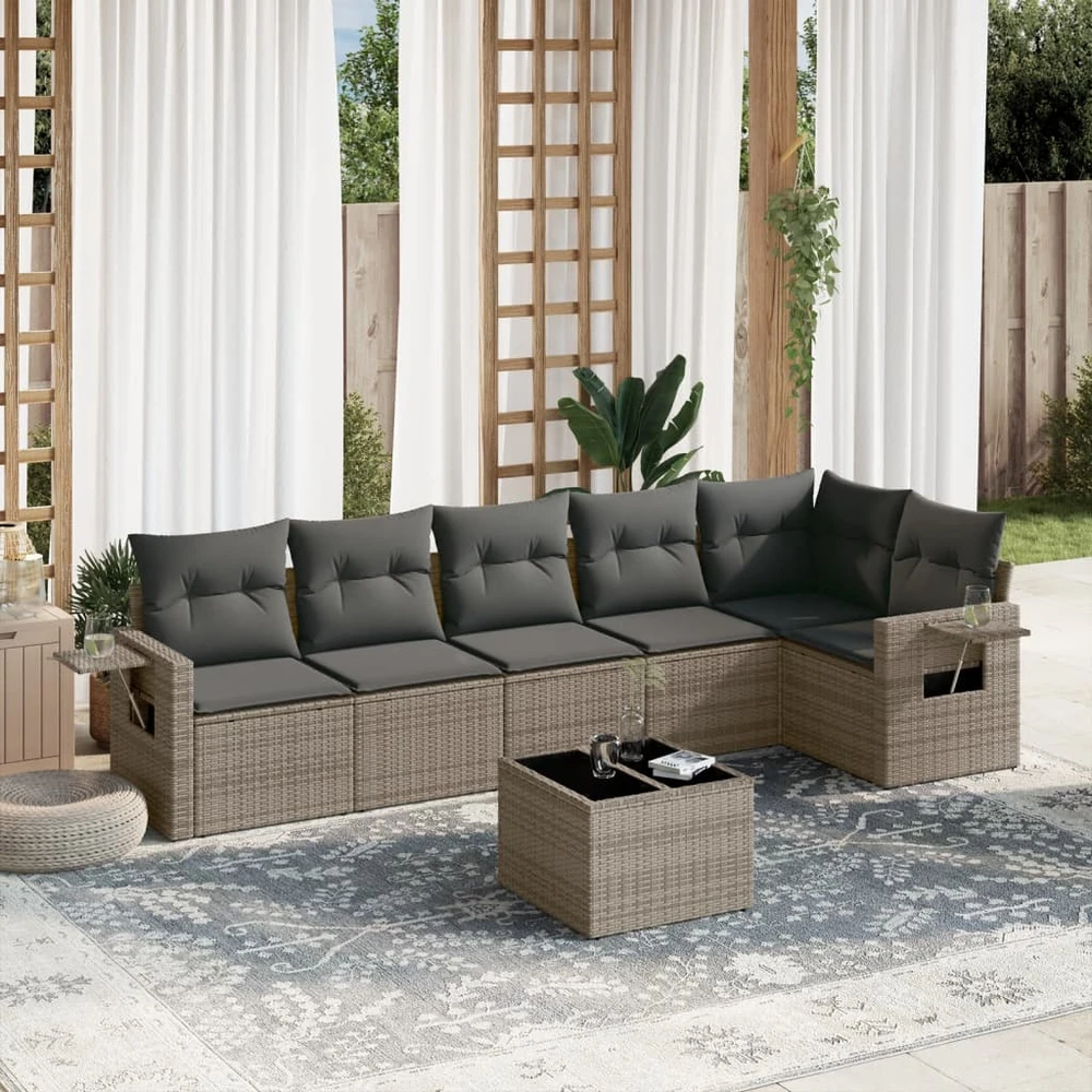 Sofa Sofos komplektas su pagalvėlėmis, 7 dalių, pilkas, poliratanas