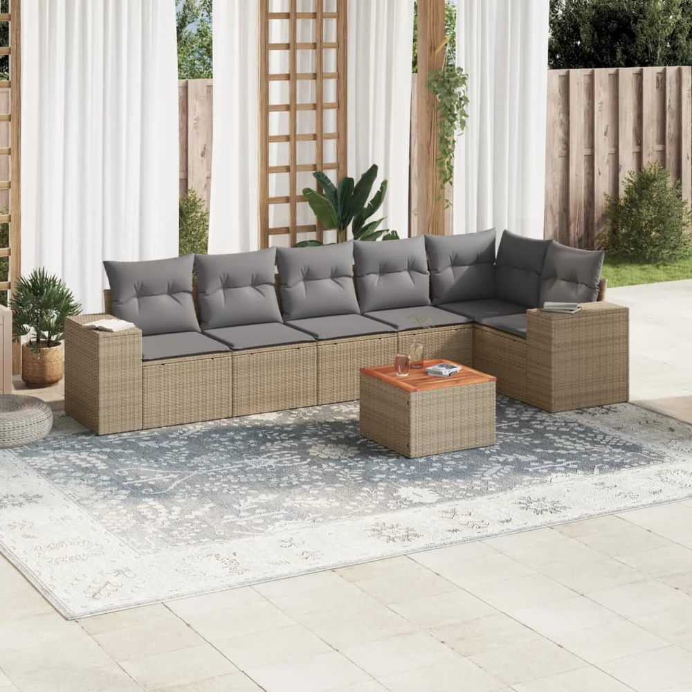 Sofa Sofos komplektas su pagalvėlėmis, 7 dalių, smėlio, poliratanas