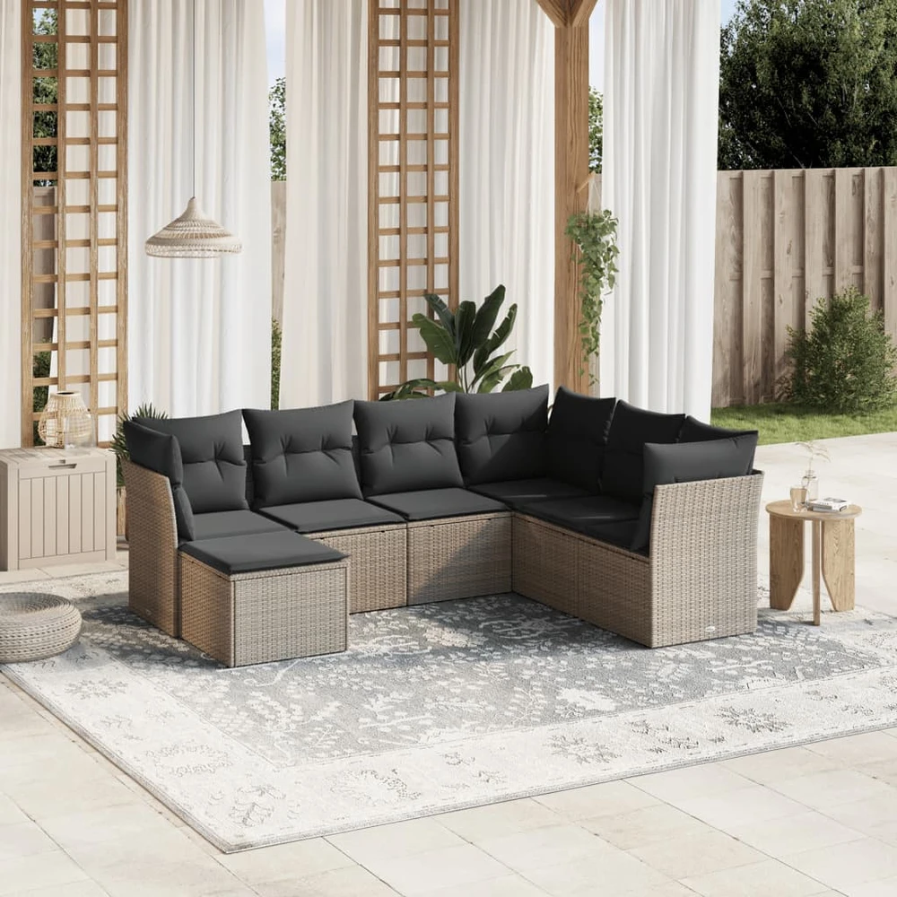 Sofa Sofos komplektas su pagalvėlėmis, 7 dalių, pilkas, poliratanas