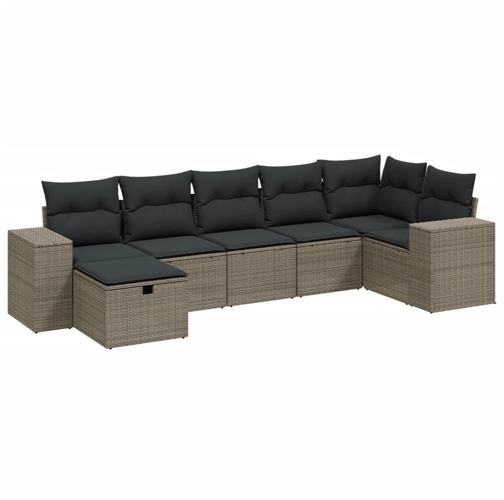 Sofa Sofos komplektas su pagalvėlėmis, 7 dalių, pilkas, poliratanas