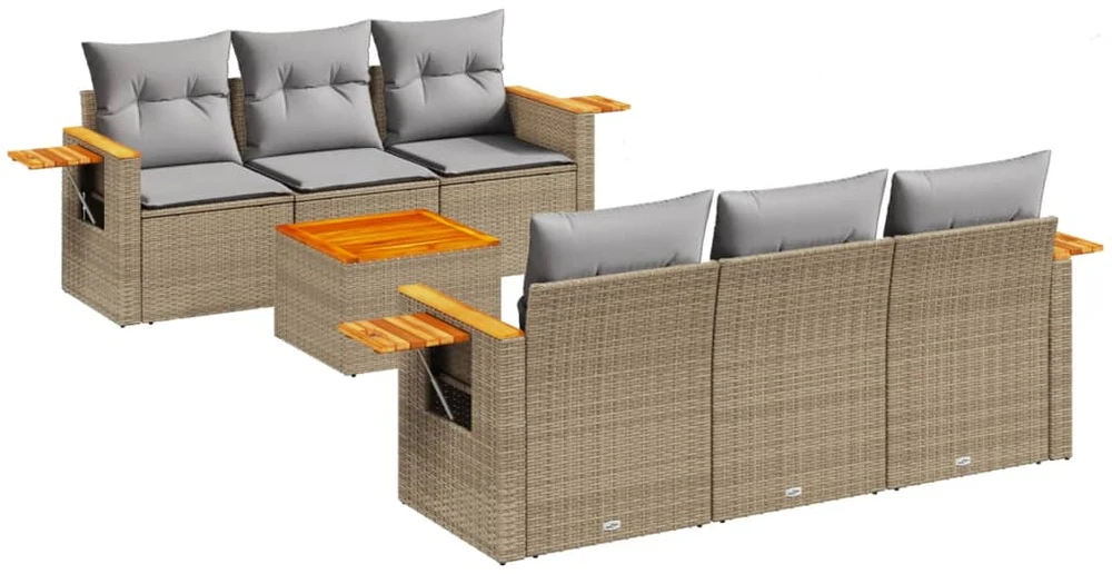 Sofa Sofos komplektas su pagalvėlėmis, 7 dalių, smėlio, poliratanas