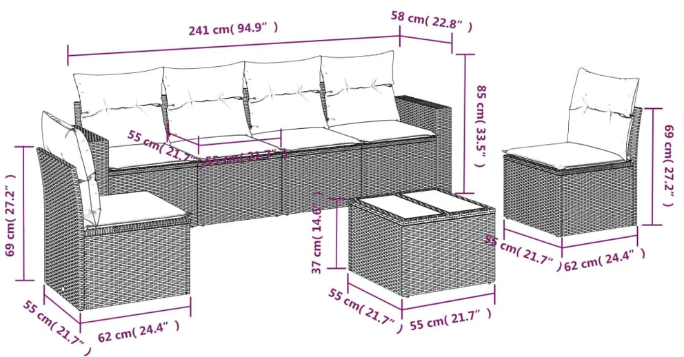 Sofa Sofos komplektas su pagalvėlėmis, 7 dalių, smėlio, poliratanas