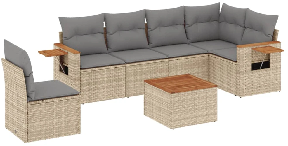 Sofa Sofos komplektas su pagalvėlėmis, 7 dalių, smėlio, poliratanas