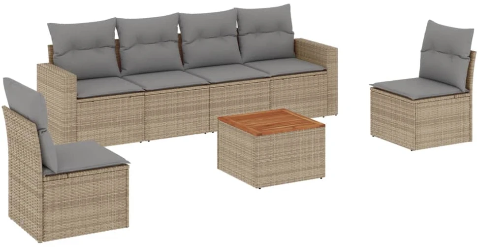 Sofa Sofos komplektas su pagalvėlėmis, 7 dalių, smėlio, poliratanas