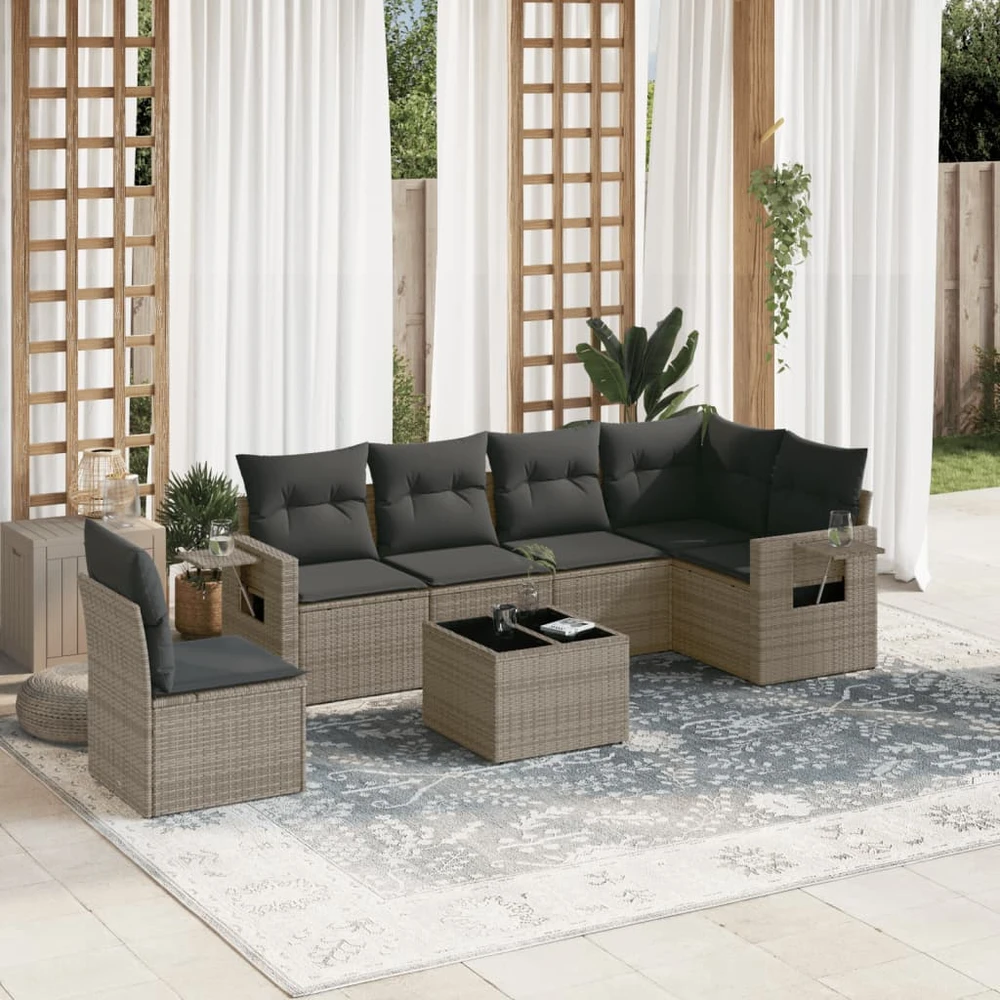 Sofa Sofos komplektas su pagalvėlėmis, 7 dalių, pilkas, poliratanas