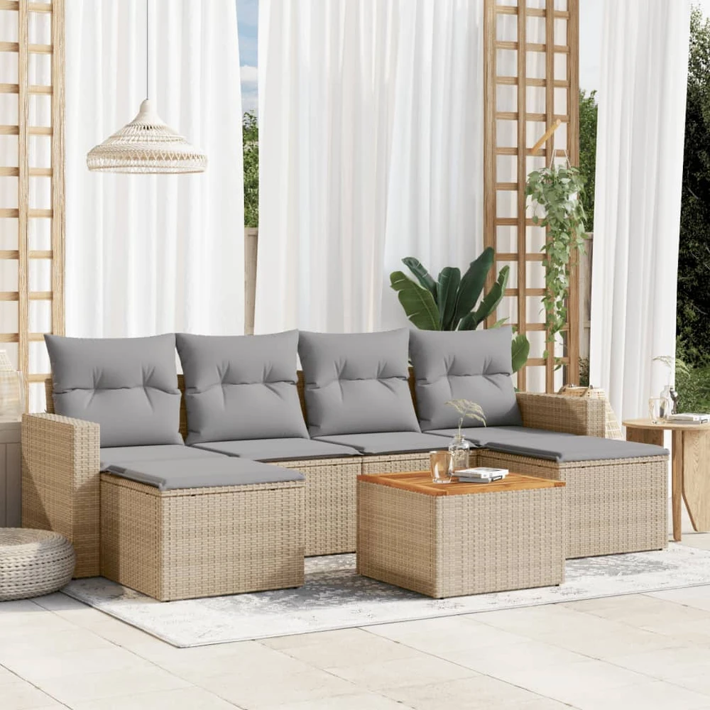 Sofa Sofos komplektas su pagalvėlėmis, 7 dalių, smėlio, poliratanas