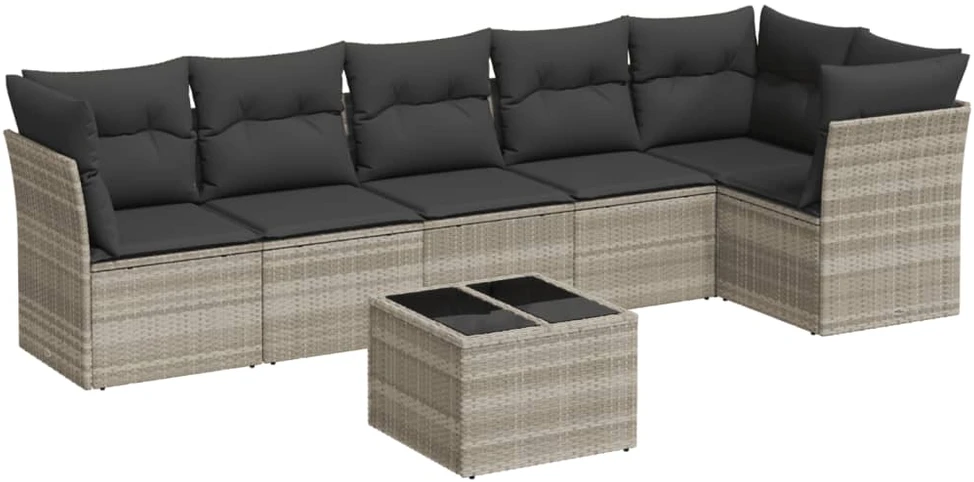 Sofa Sofos komplektas su pagalvėlėmis, 7 dalių, pilkas, poliratanas