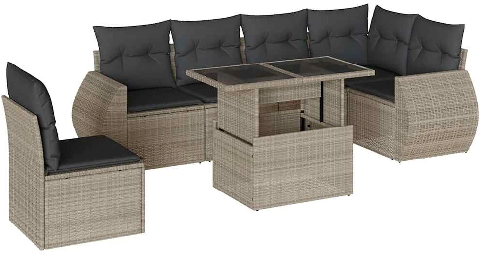 Sofa Sofos komplektas su pagalvėlėmis, 7 dalių, pilkas, poliratanas