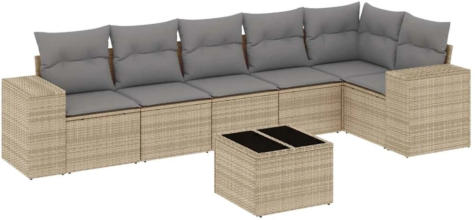 Sofa Sofos komplektas su pagalvėlėmis, 7 dalių, smėlio, poliratanas