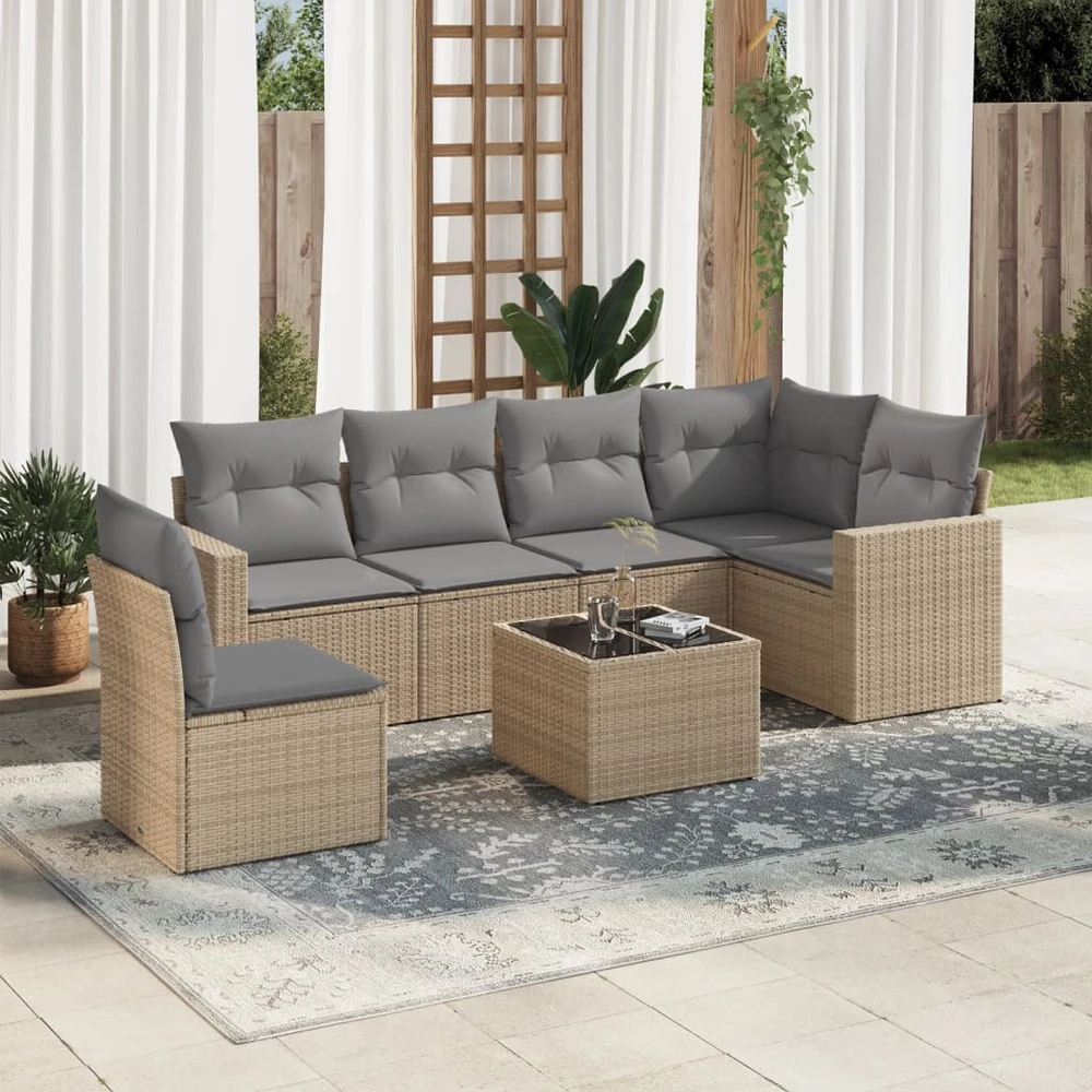 Sofa Sofos komplektas su pagalvėlėmis, 7 dalių, smėlio, poliratanas