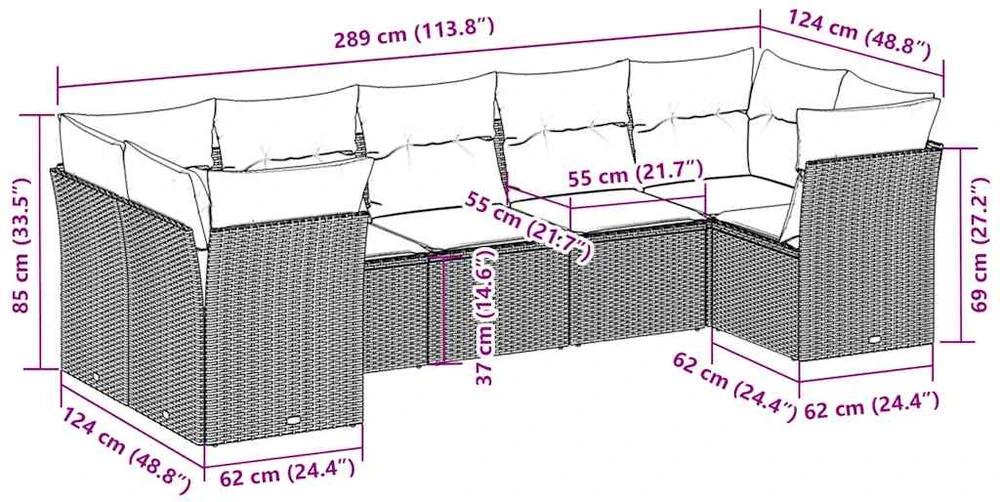 Sofa Sofos komplektas su pagalvėlėmis, 7 dalių, pilkas, poliratanas
