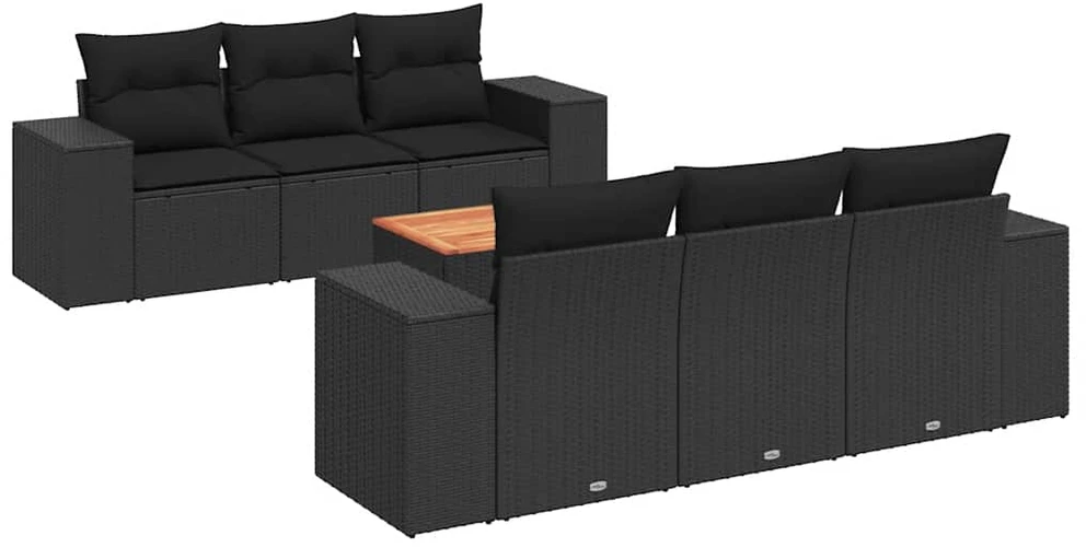 Sofa Sofos komplektas su pagalvėlėmis, 7 dalių, juodas, poliratanas