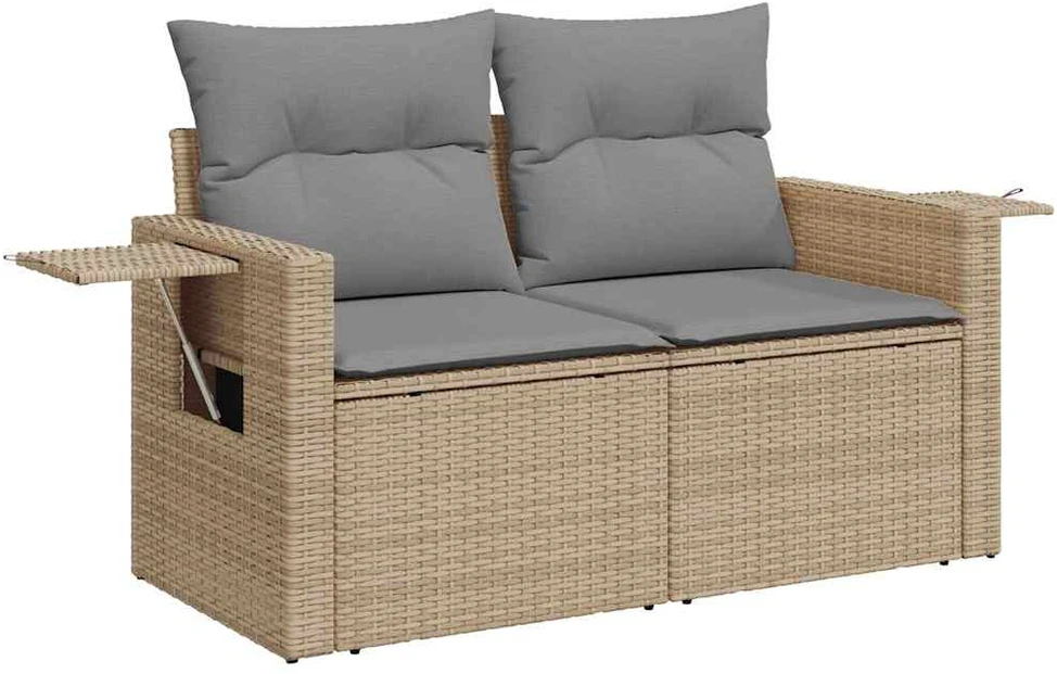 Lauko baldų komplektas Sofos komplektas su pagalvėlėmis, 7 dalių, smėlio, poliratanas