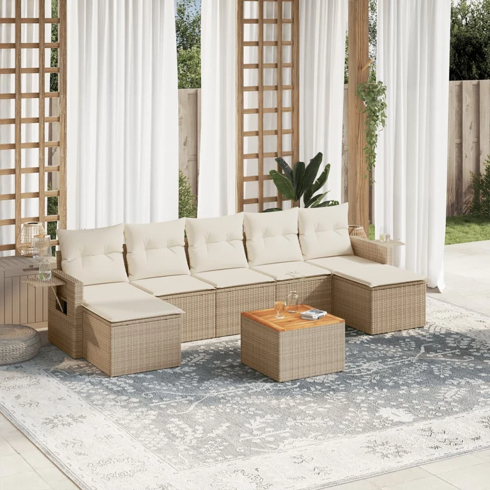 Sofa Sofos komplektas su pagalvėlėmis, 8 dalių, smėlio, poliratanas