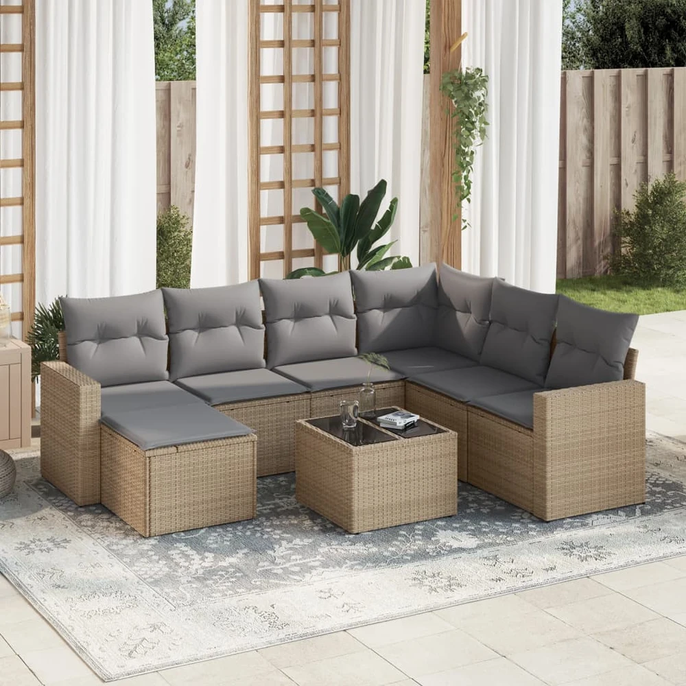 Sofa Sofos komplektas su pagalvėlėmis, 8 dalių, smėlio, poliratanas