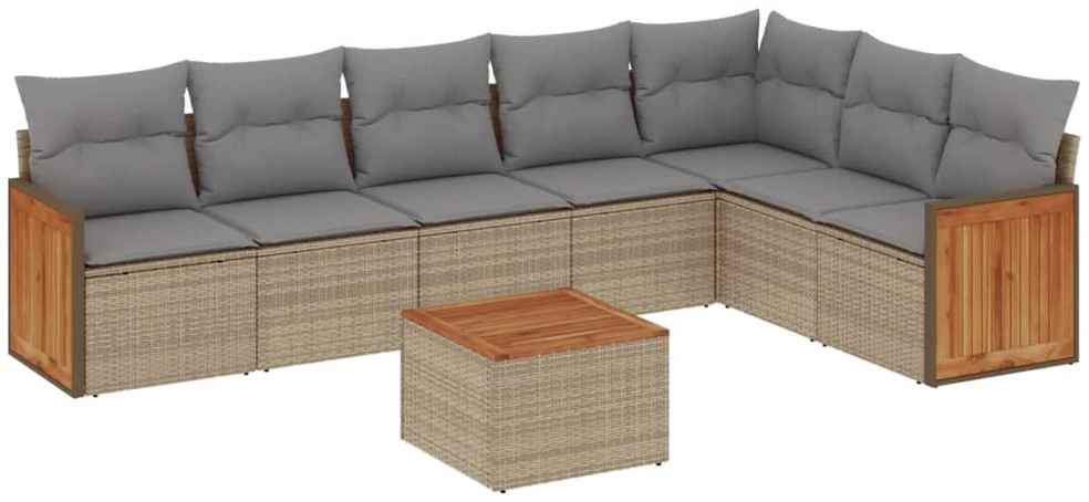Sofa Sofos komplektas su pagalvėlėmis, 8 dalių, smėlio, poliratanas