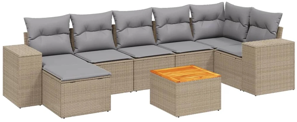 Sofa Sofos komplektas su pagalvėlėmis, 8 dalių, smėlio, poliratanas