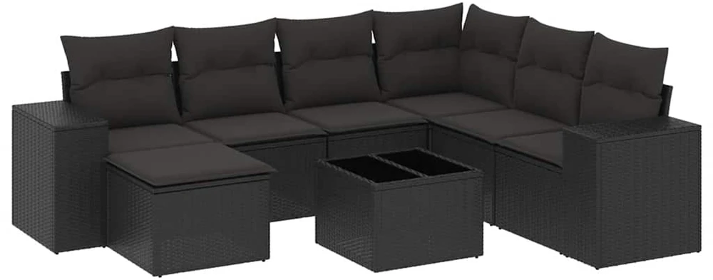 Sofa Sofos komplektas su pagalvėlėmis, 8 dalių, juodas, poliratanas