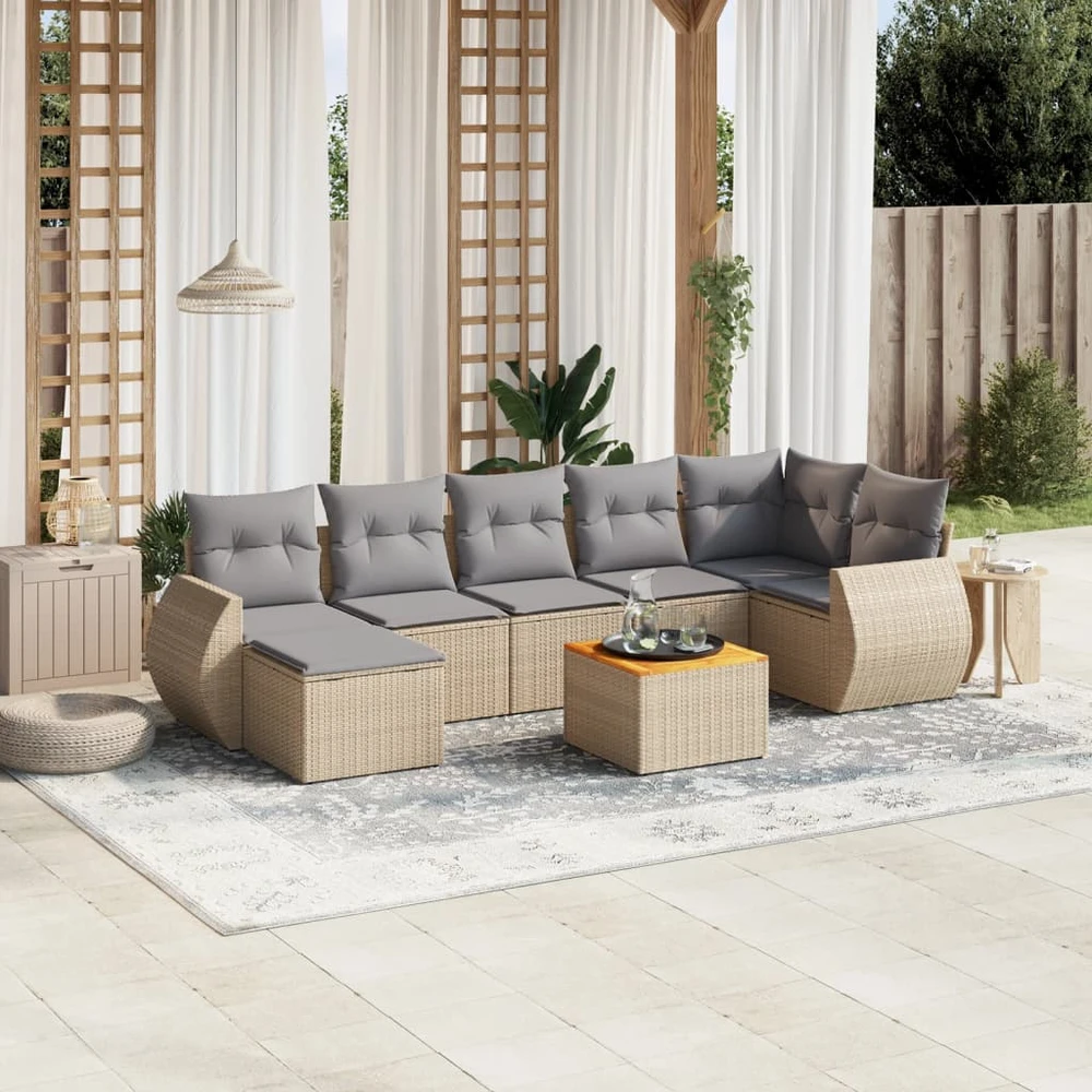 Sofa Sofos komplektas su pagalvėlėmis, 8 dalių, smėlio, poliratanas