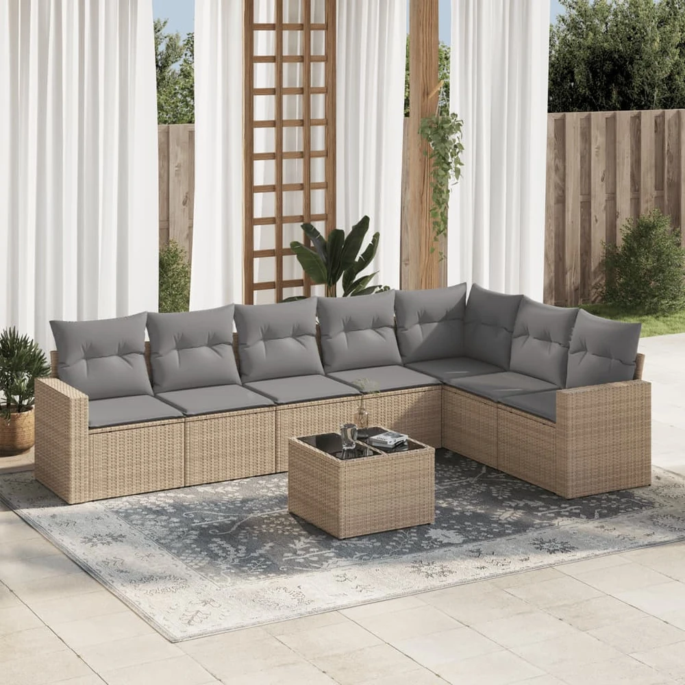 Sofa Sofos komplektas su pagalvėlėmis, 8 dalių, smėlio, poliratanas