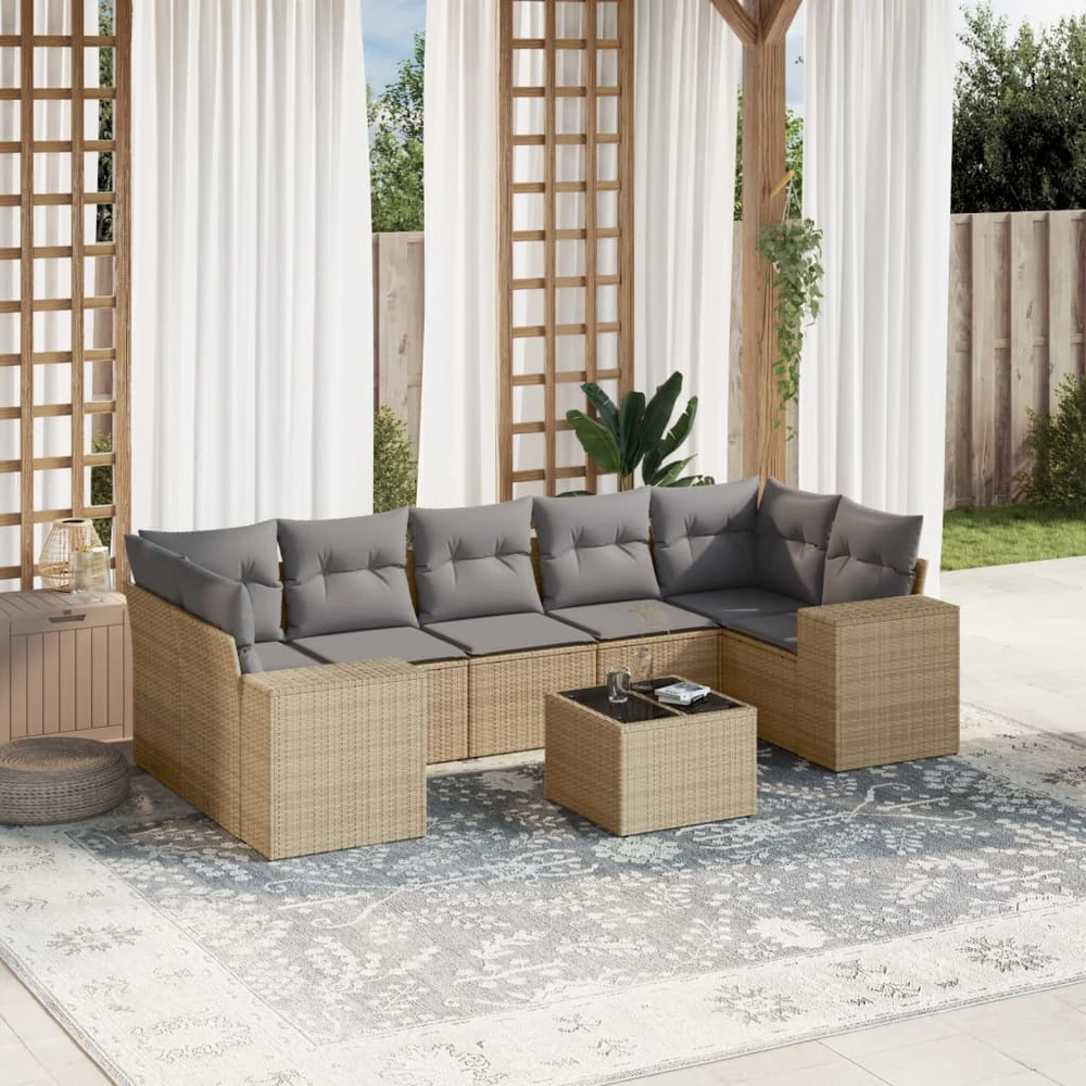 Sofa Sofos komplektas su pagalvėlėmis, 8 dalių, smėlio, poliratanas
