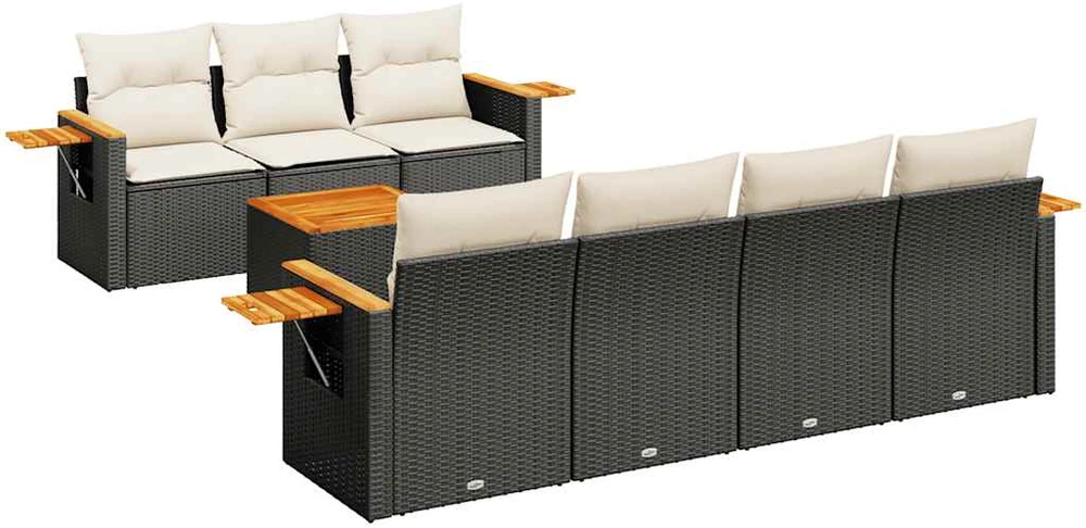 Sofa Sofos komplektas su pagalvėlėmis, 8 dalių, juodas, poliratanas