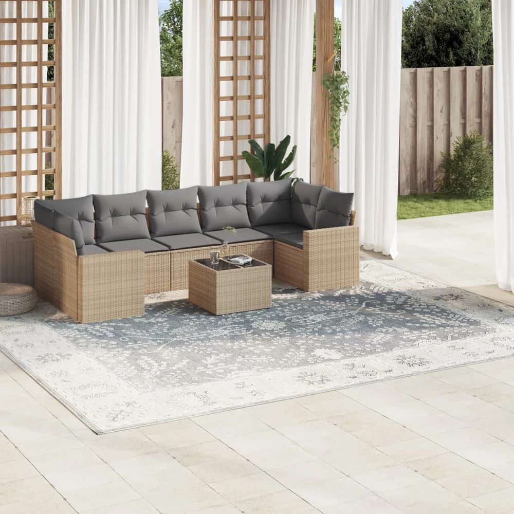 Sofa Sofos komplektas su pagalvėlėmis, 8 dalių, smėlio, poliratanas