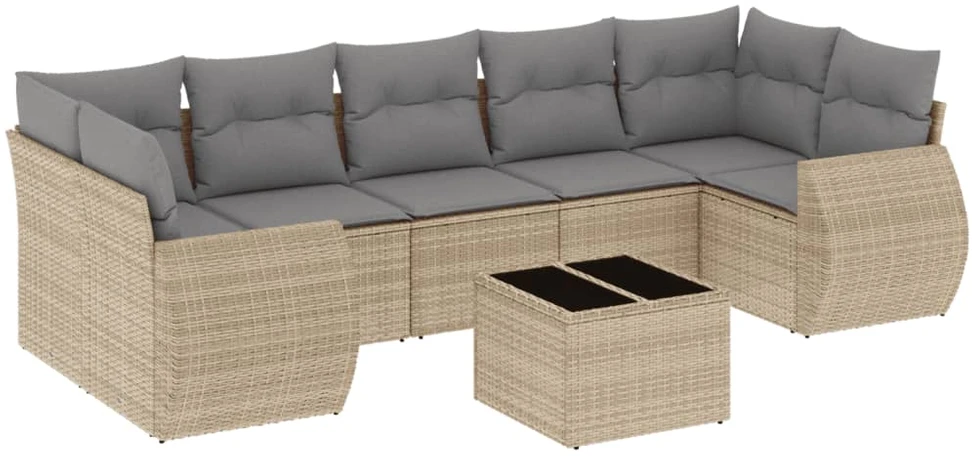 Sofa Sofos komplektas su pagalvėlėmis, 8 dalių, smėlio, poliratanas
