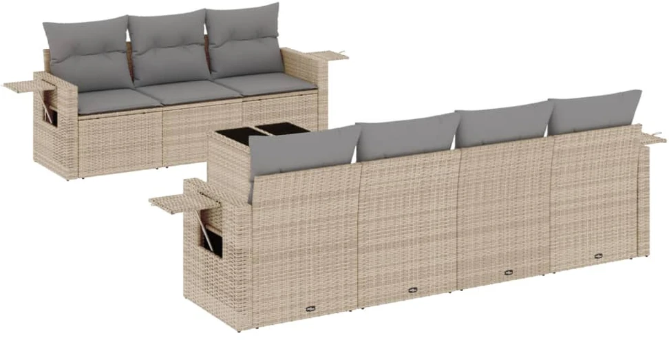 Sofa Sofos komplektas su pagalvėlėmis, 8 dalių, smėlio, poliratanas