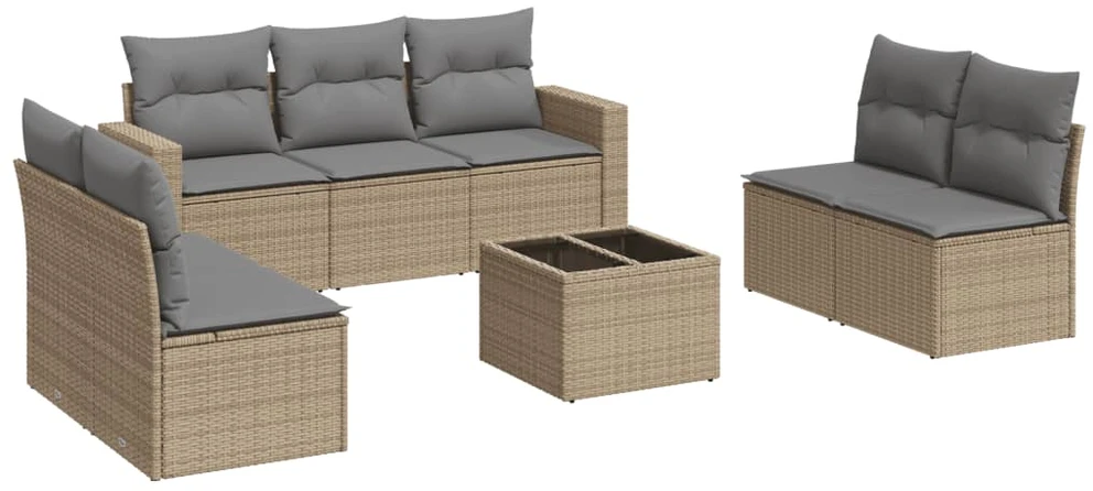 Sofa Sofos komplektas su pagalvėlėmis, 8 dalių, smėlio, poliratanas
