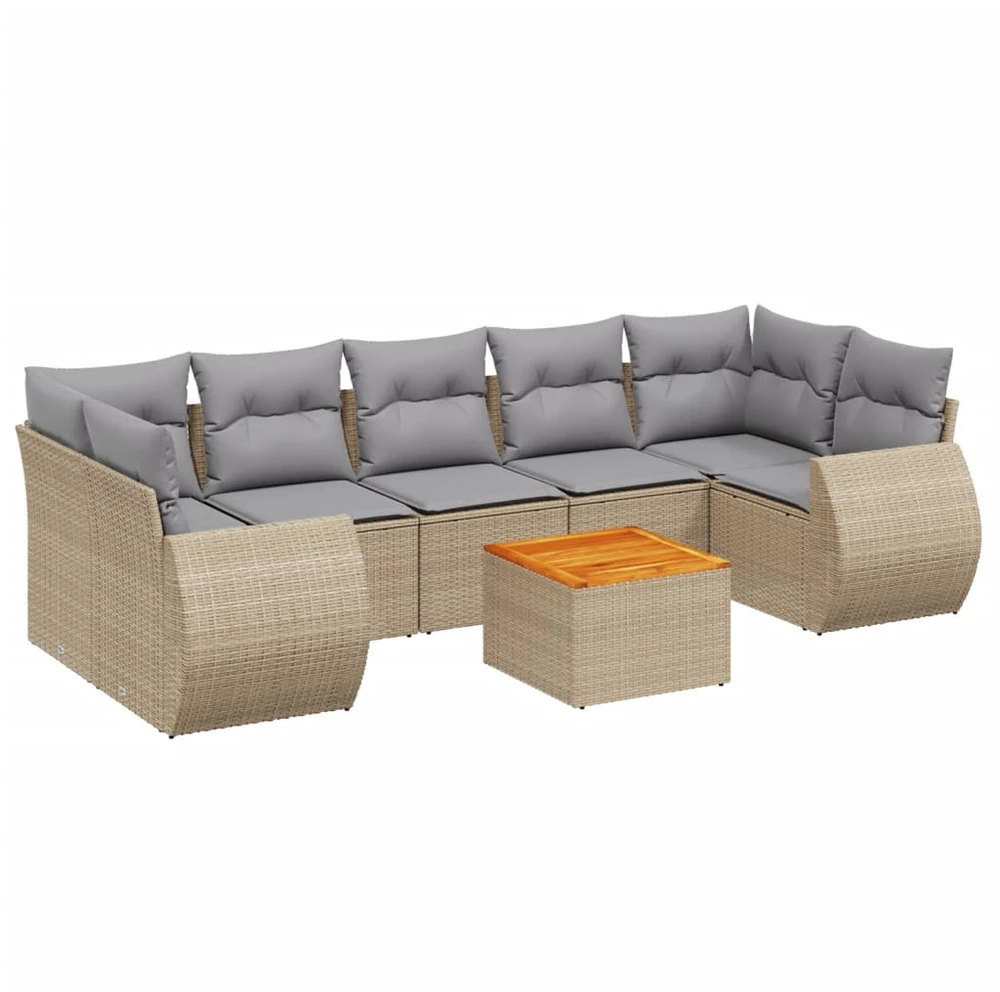 Lauko baldų komplektas Sofos komplektas su pagalvėlėmis, 8 dalių, smėlio, poliratanas