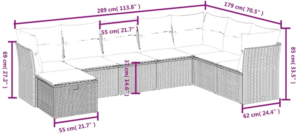 Sofa Sofos komplektas su pagalvėlėmis, 8 dalių, smėlio, poliratanas
