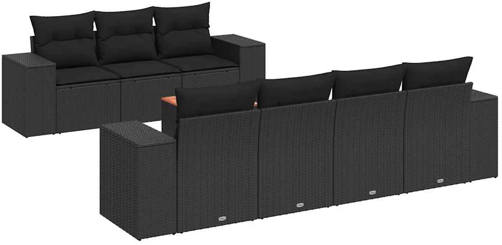 Sofa Sofos komplektas su pagalvėlėmis, 8 dalių, juodas, poliratanas
