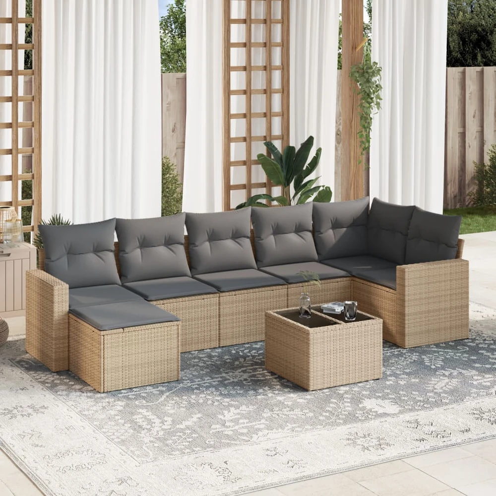 Sofa Sofos komplektas su pagalvėlėmis, 8 dalių, smėlio, poliratanas