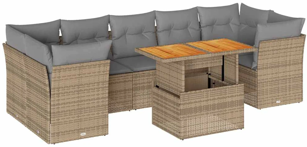 Sofa Sofos komplektas su pagalvėlėmis, 8 dalių, smėlio, poliratanas