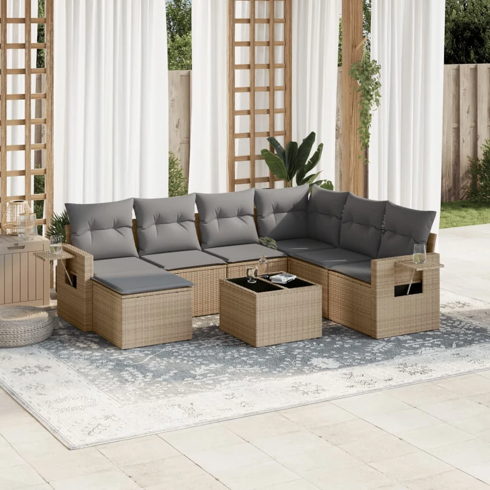 Sofa Sofos komplektas su pagalvėlėmis, 8 dalių, smėlio, poliratanas