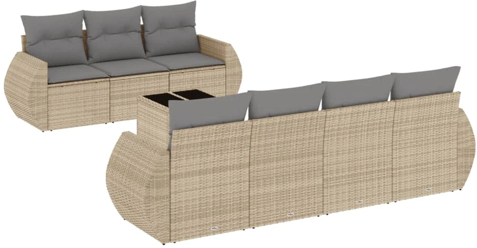 Sofa Sofos komplektas su pagalvėlėmis, 8 dalių, smėlio, poliratanas